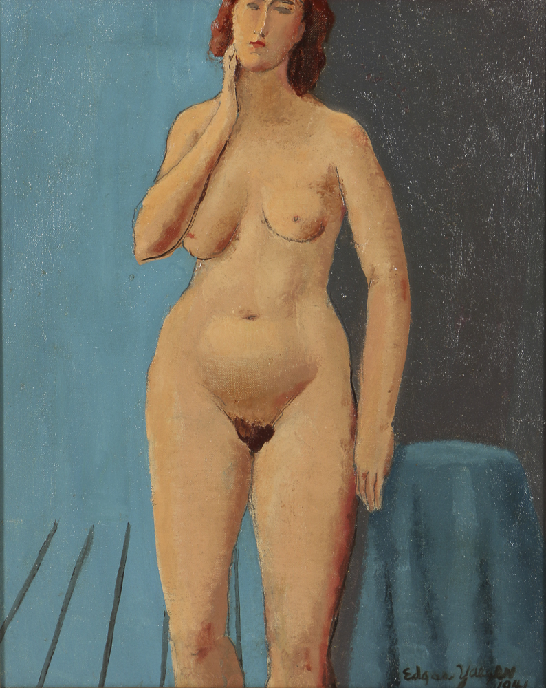 Edgar Yaegar Oil Painting on Canvas "Nude With One Arm Down"