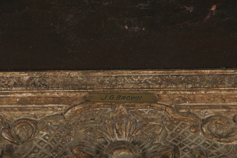 John George Brown Oil Painting on Canvas of a Boy and Sailboat