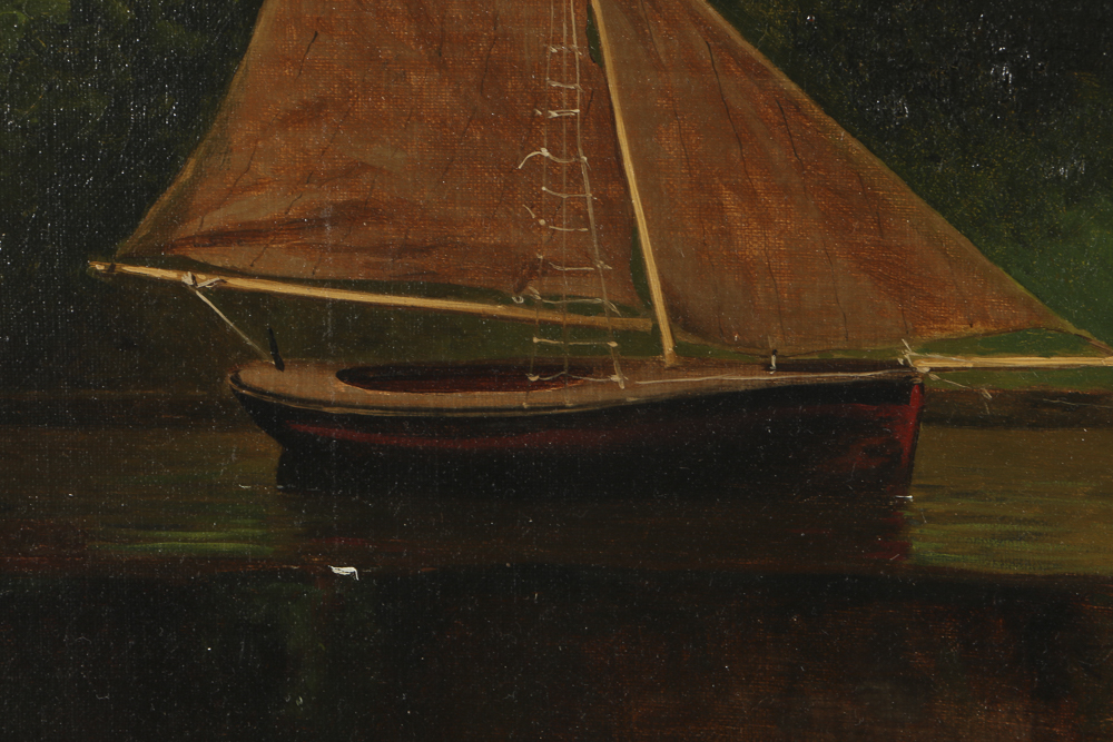 John George Brown Oil Painting on Canvas of a Boy and Sailboat