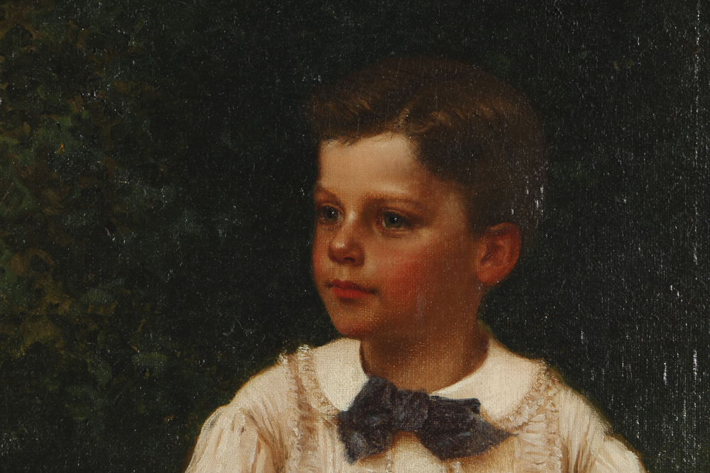 John George Brown Oil Painting on Canvas of a Boy and Sailboat