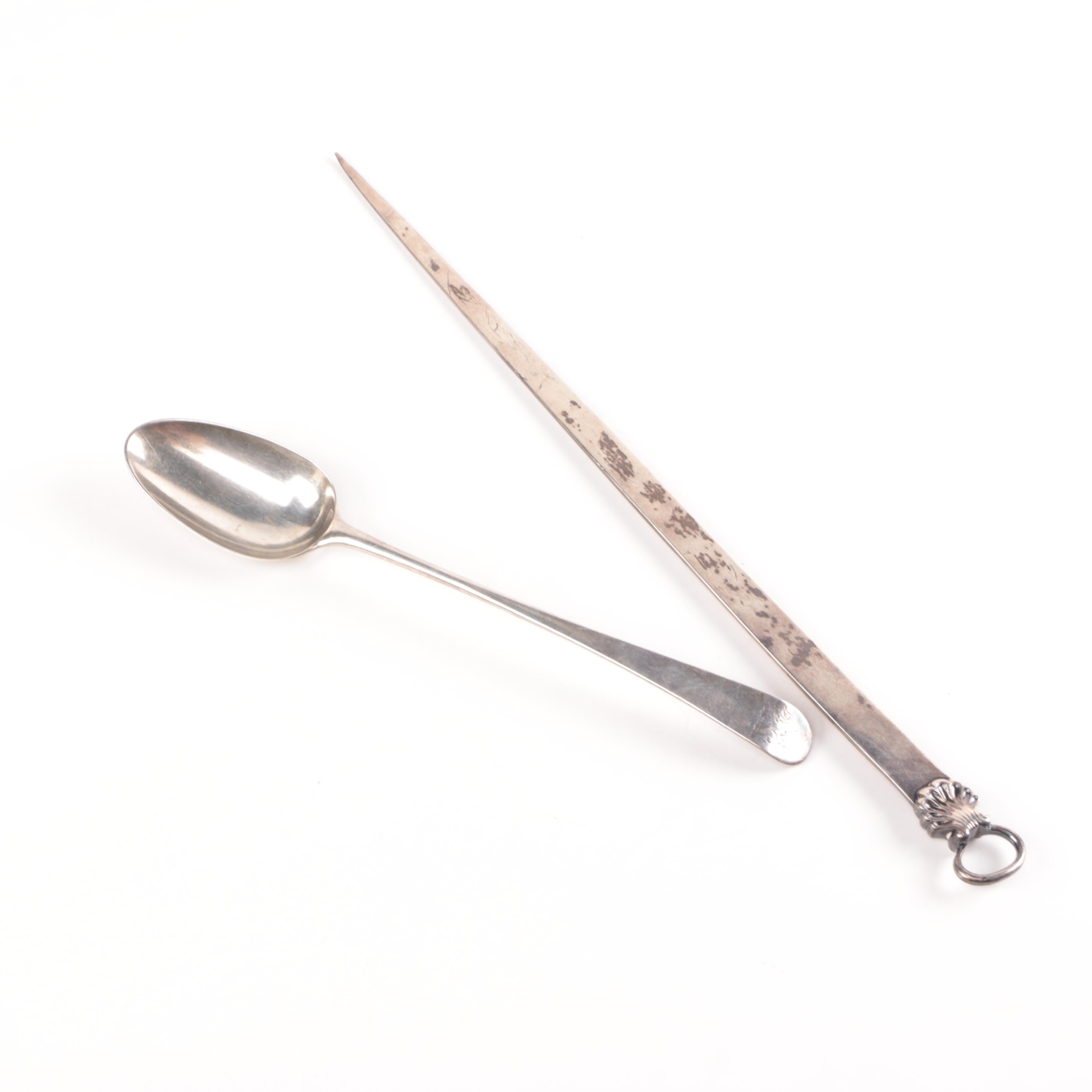 Antique English Sterling Silver Stuffing Spoon and Skewer