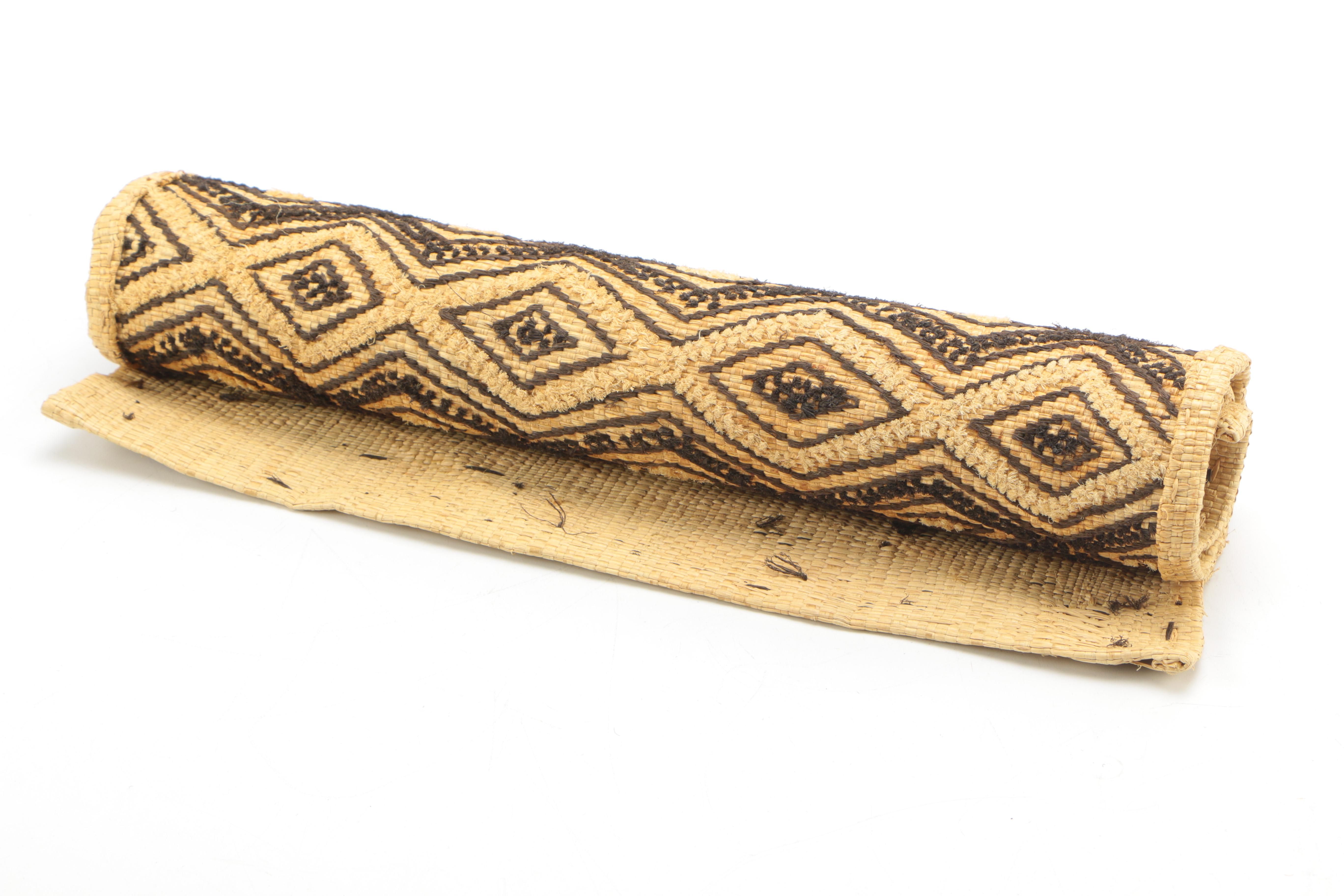 Two Vintage Hand Woven African (Congo) Kuba Cloth Panels