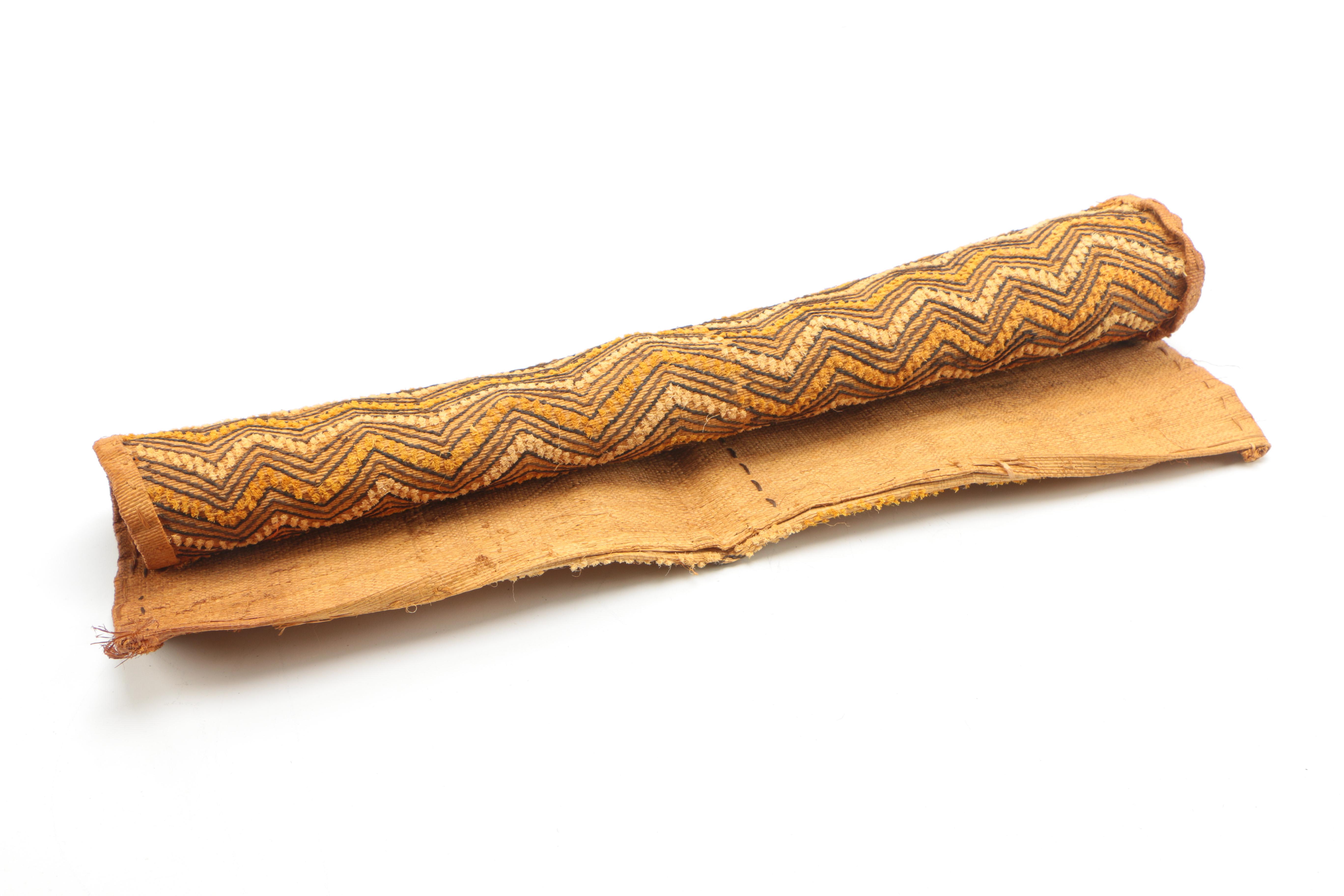 Two Vintage African Kuba Cloth Hand Woven Raffia Panels