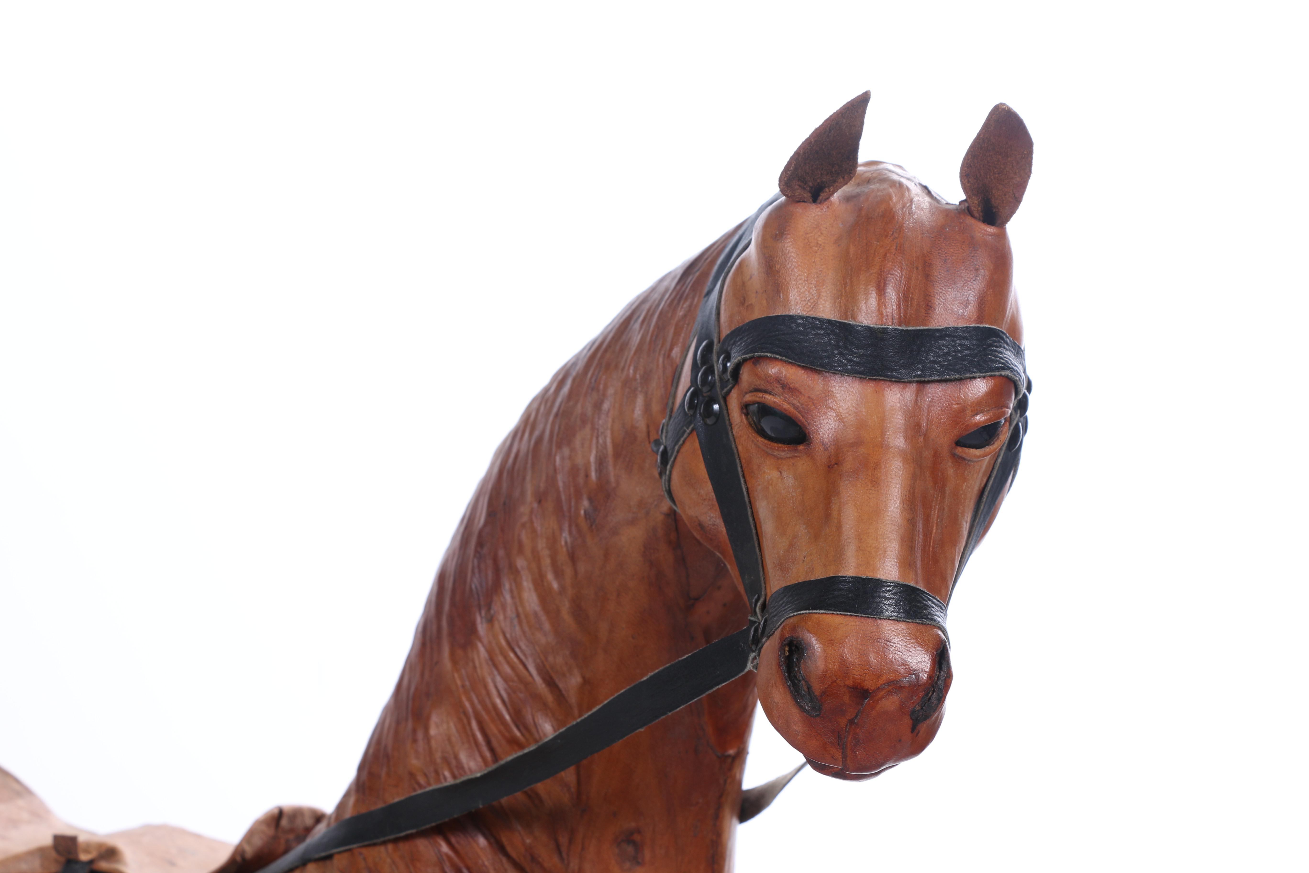 Leather-Wrapped Standing Horse Sculpture