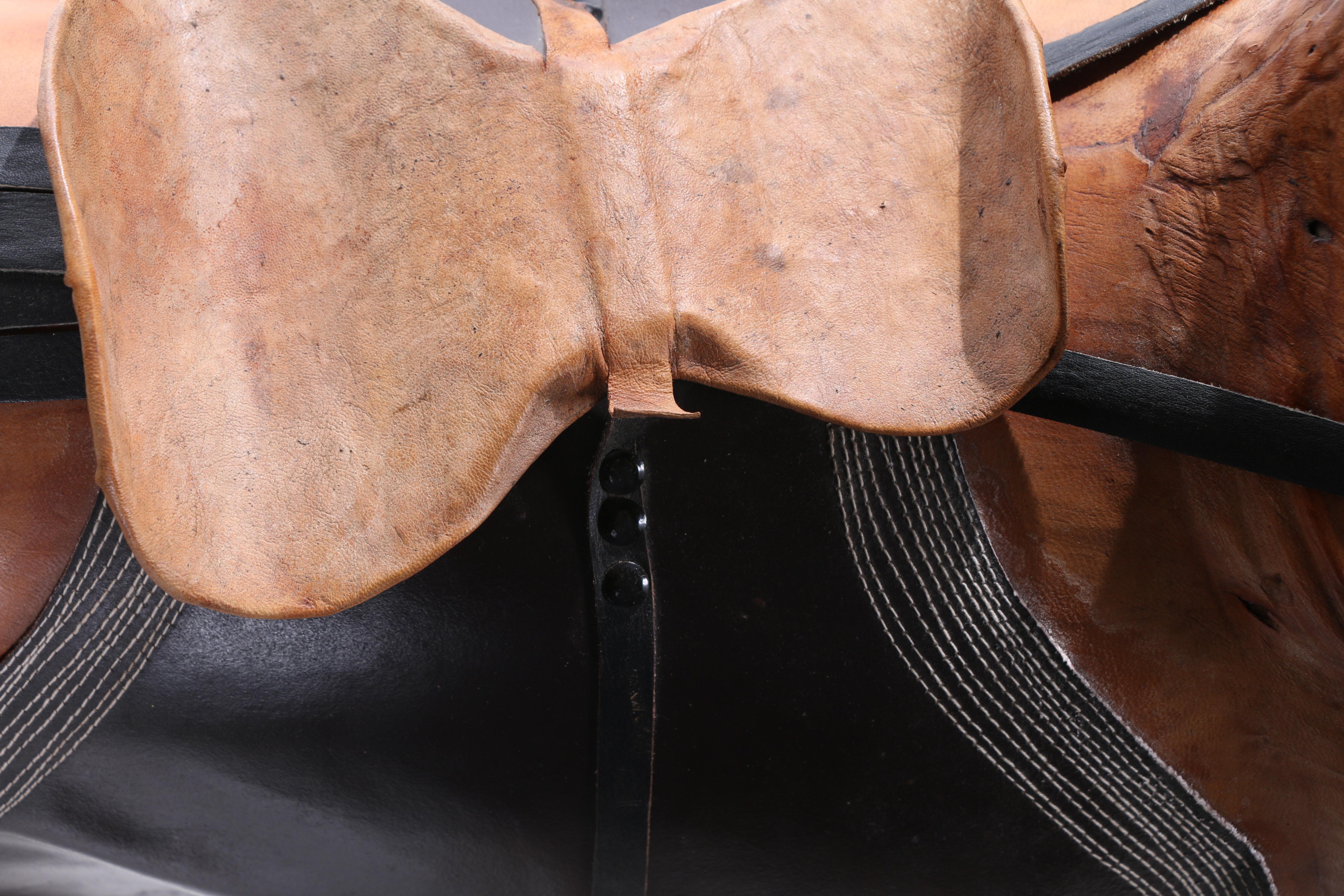 Leather-Wrapped Standing Horse Sculpture