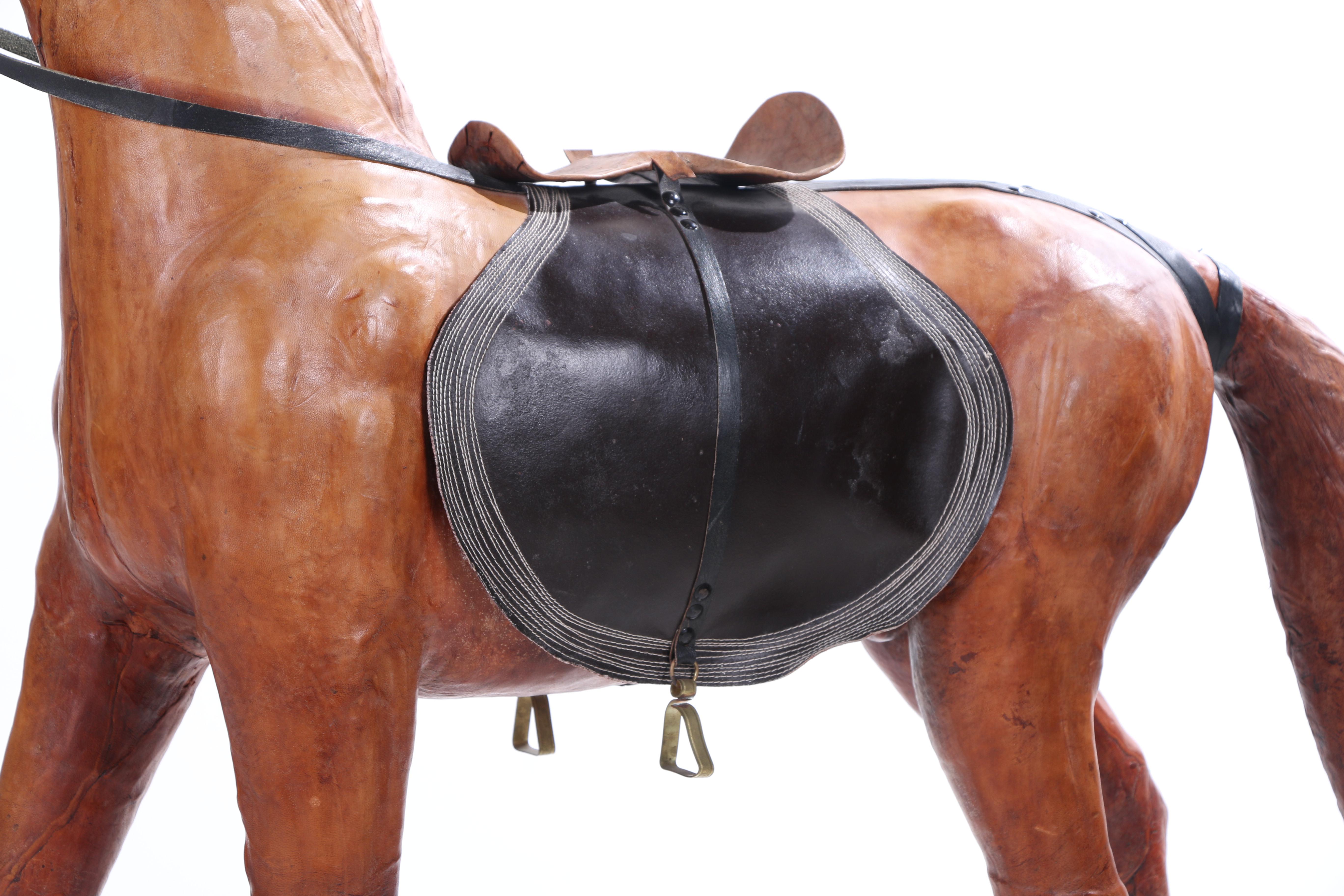 Leather-Wrapped Standing Horse Sculpture