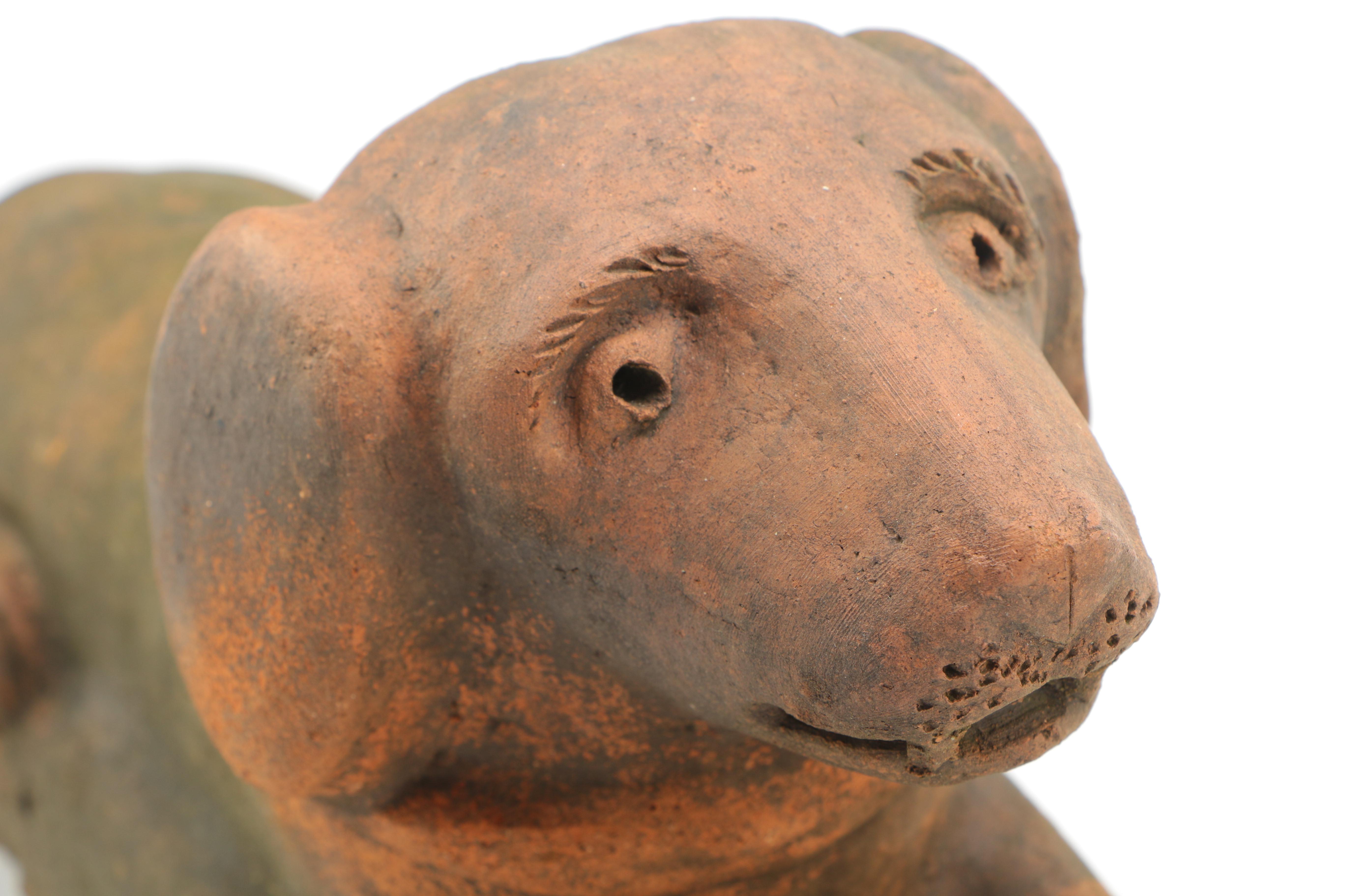 Antique Folk Art Terra Cotta Dachshund Statuary
