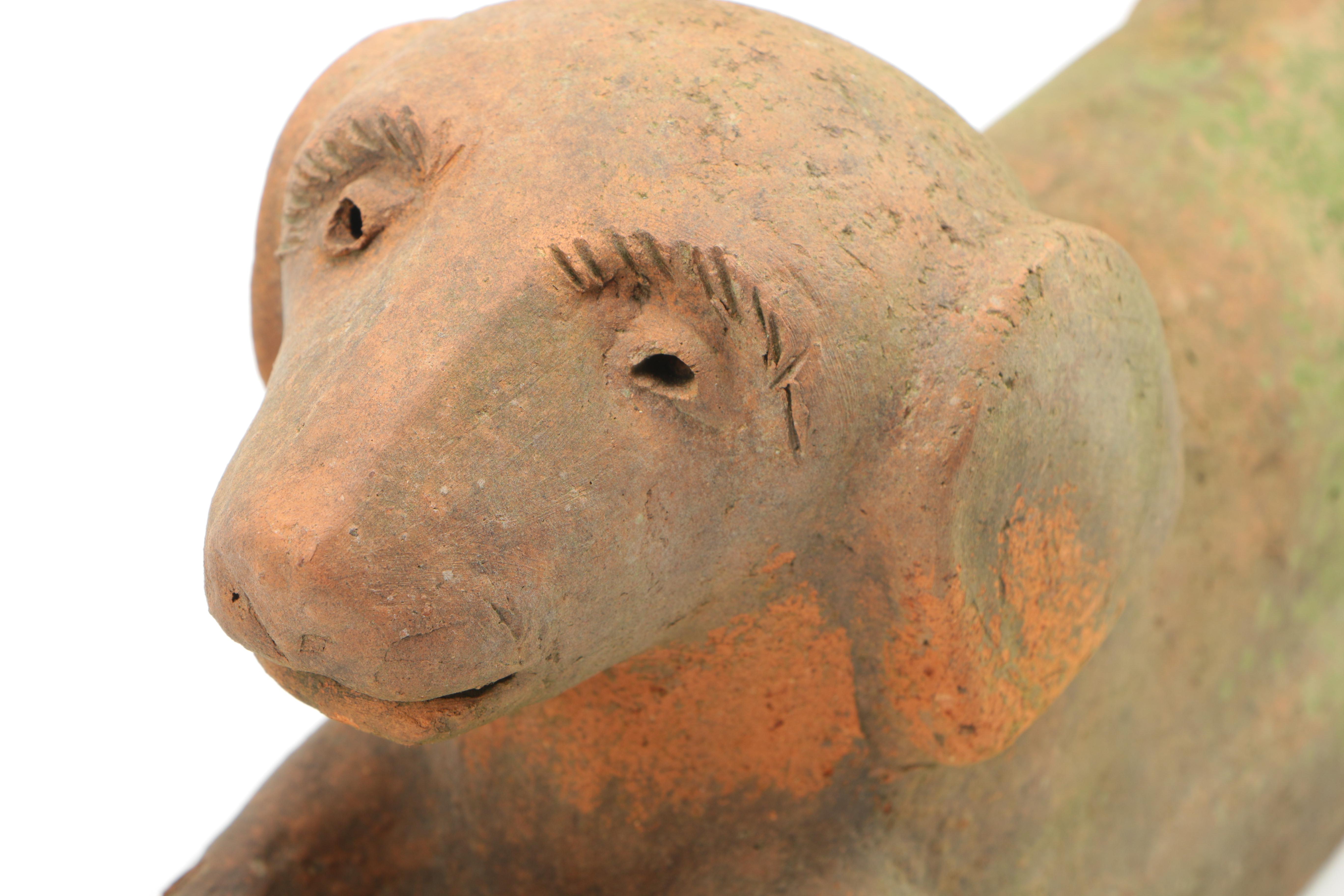 Antique Folk Art Terra Cotta Dachshund Statuary