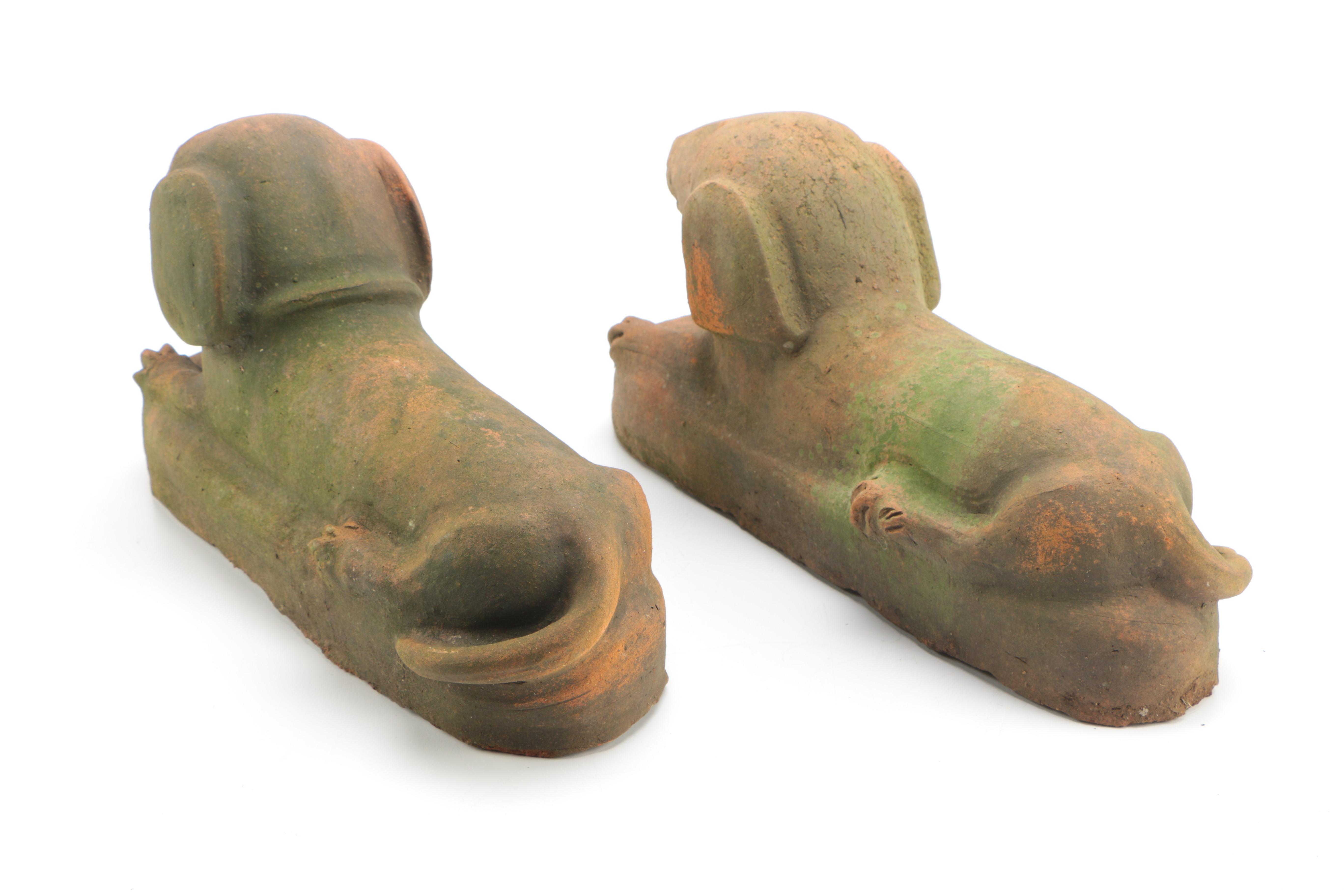 Antique Folk Art Terra Cotta Dachshund Statuary