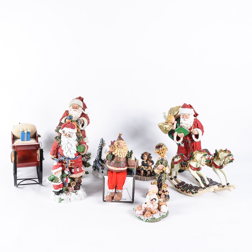 Collection of Flocked Resin Christmas Figurines