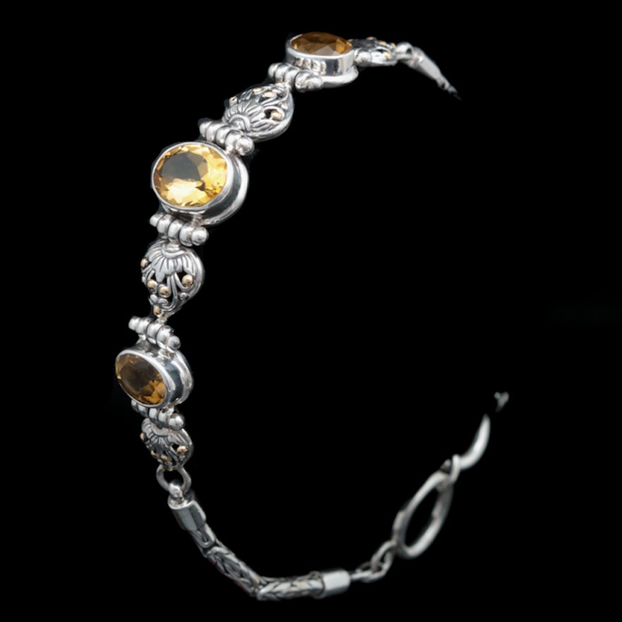 Sterling Silver, 18K Gold and Citrine Bracelet