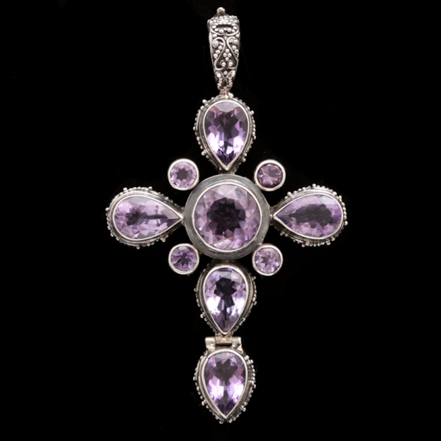 Sterling Silver and Amethyst Cross Pendant