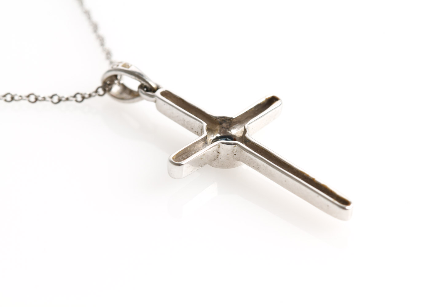 14K White Gold and Sapphire Cross Pendant Necklace