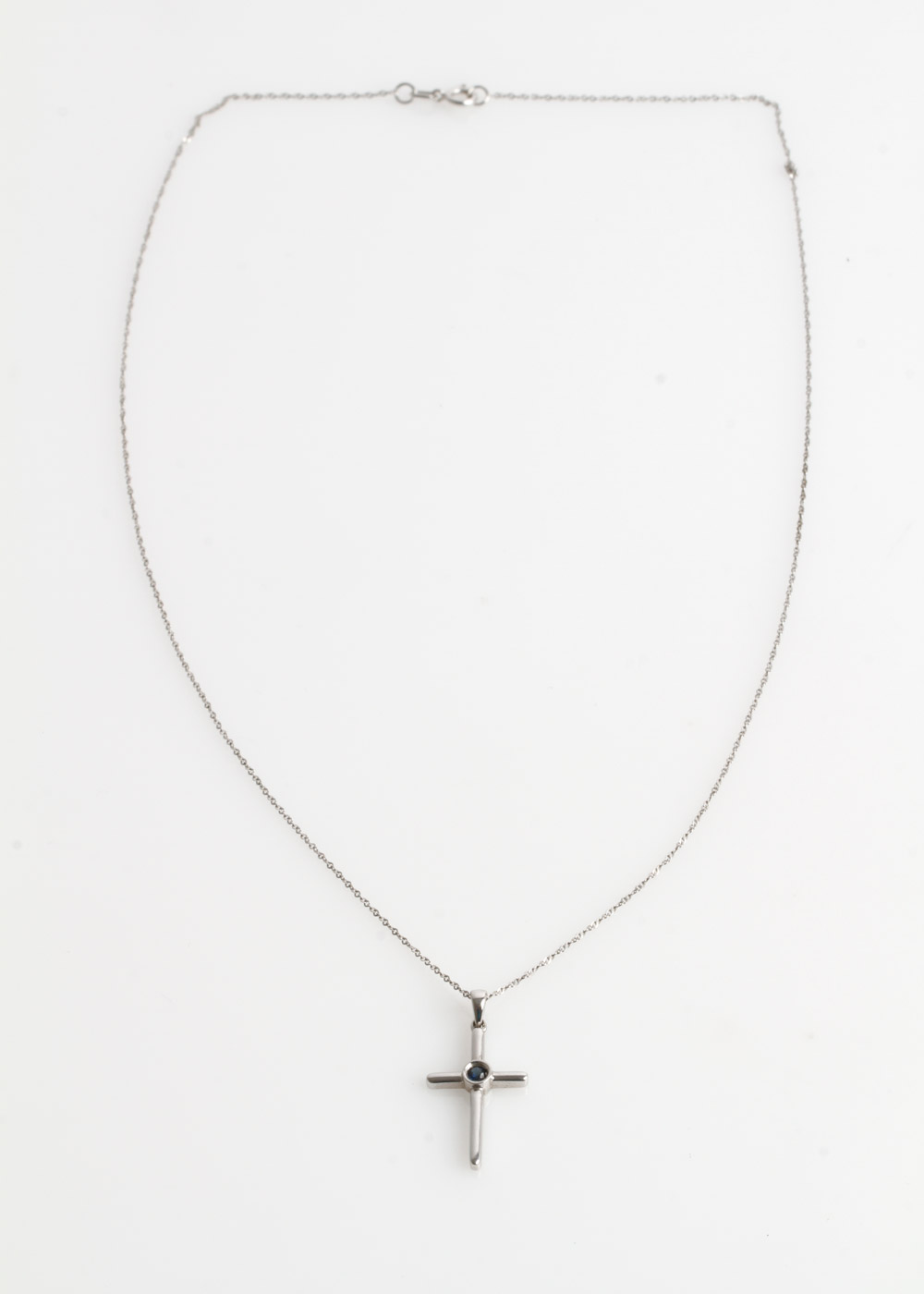 14K White Gold and Sapphire Cross Pendant Necklace
