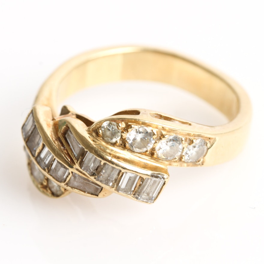18K Yellow Gold and 1.00 CTW Diamond Bypass Ring