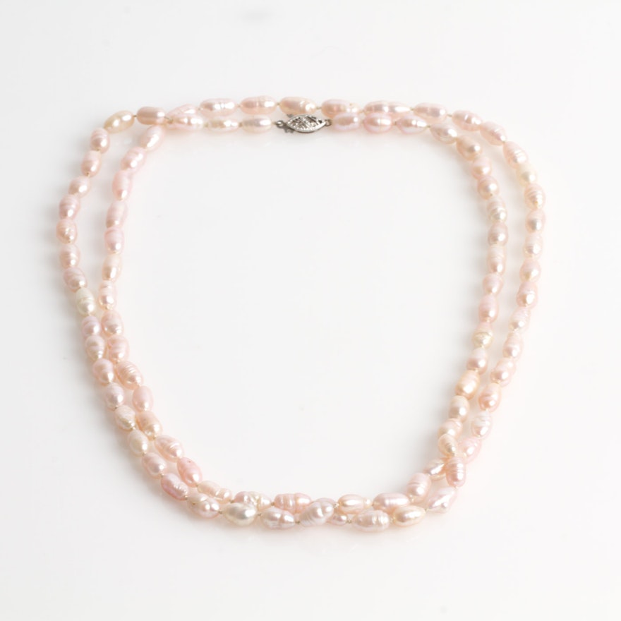 14K White Gold and Cultured Pink Freshwater Pearl Necklace