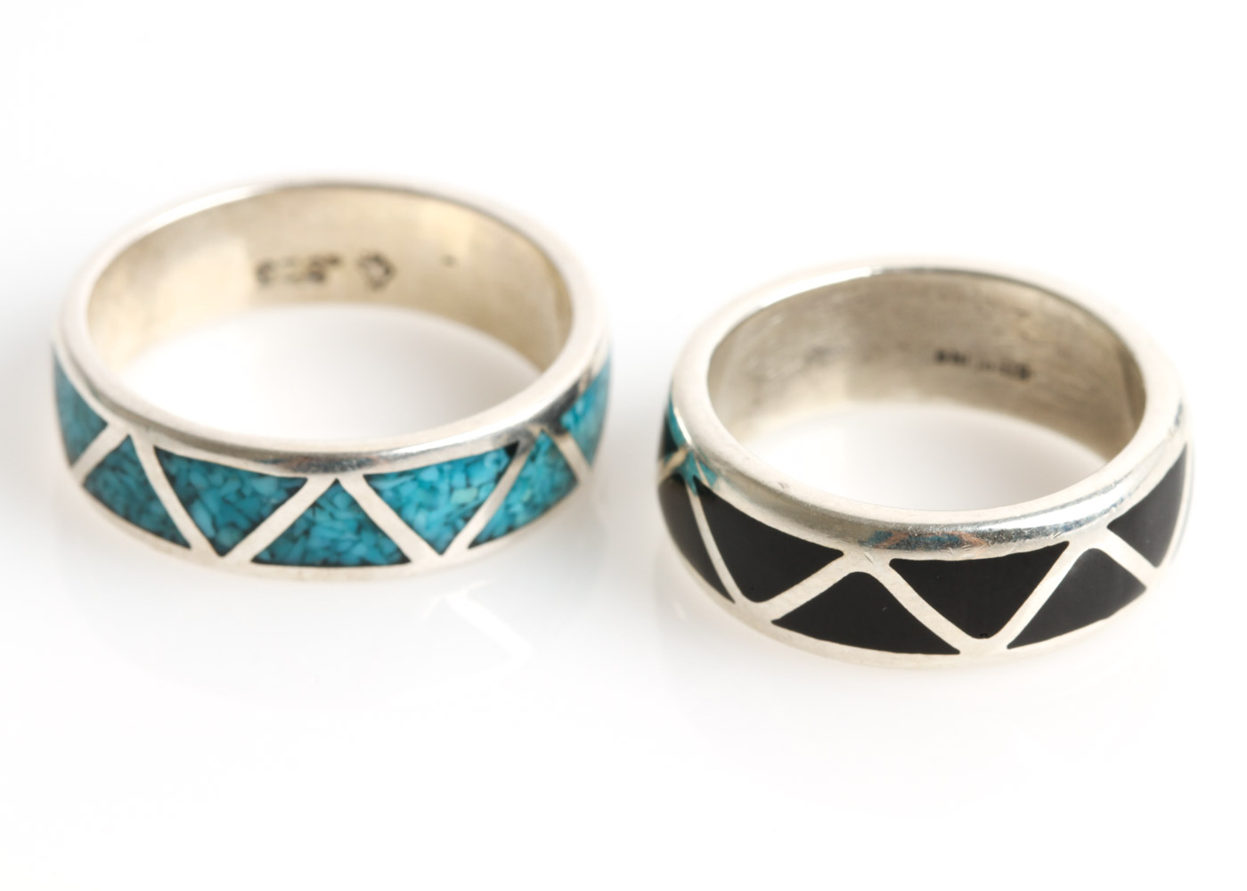 Southwest Inspired Sterling Silver, Turquoise, Onyx, and Coral Bands
