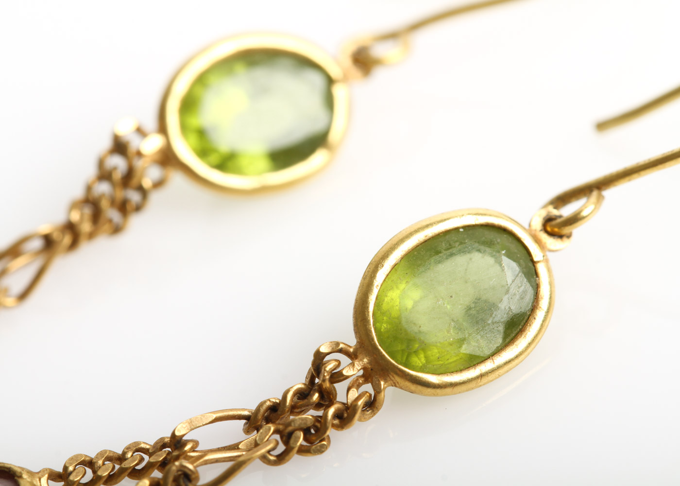 14K Yellow Gold, Peridot, Garnet, and Amethyst Drop Earrings