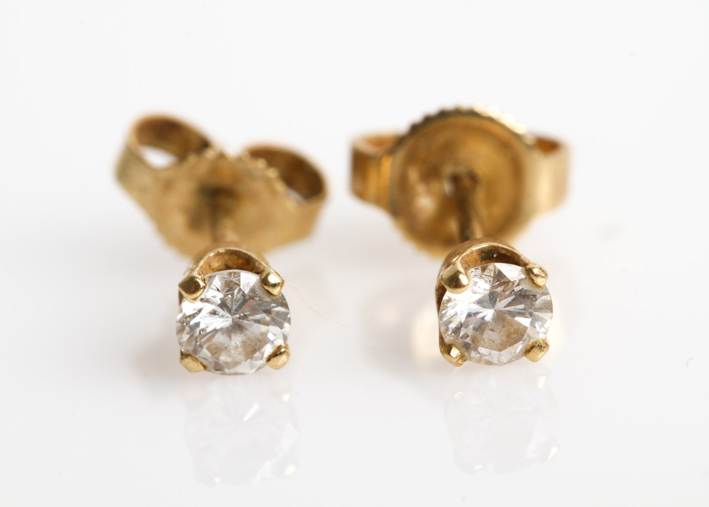 14K Yellow Gold and Diamond Stud Earrings