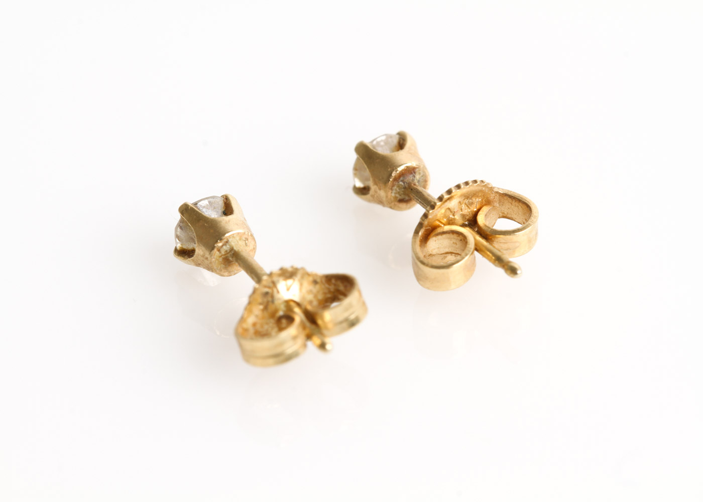 14K Yellow Gold and Diamond Stud Earrings