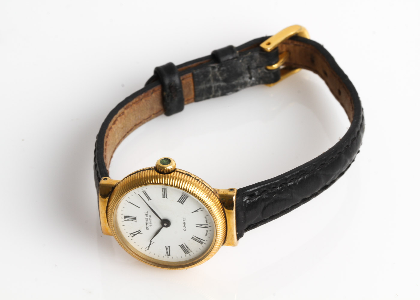 Vintage Raymond Weil 18K Gold Electroplate Watch with Alligator Grain Strap