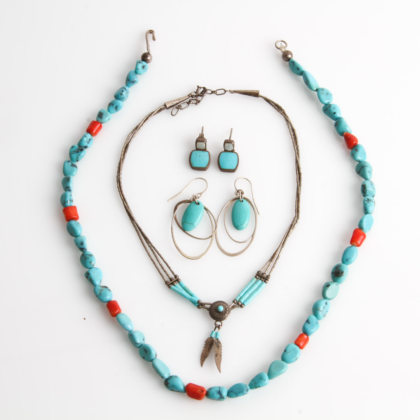 Collection of Southwest Style Sterling Jewelry with Turquoise and Coral