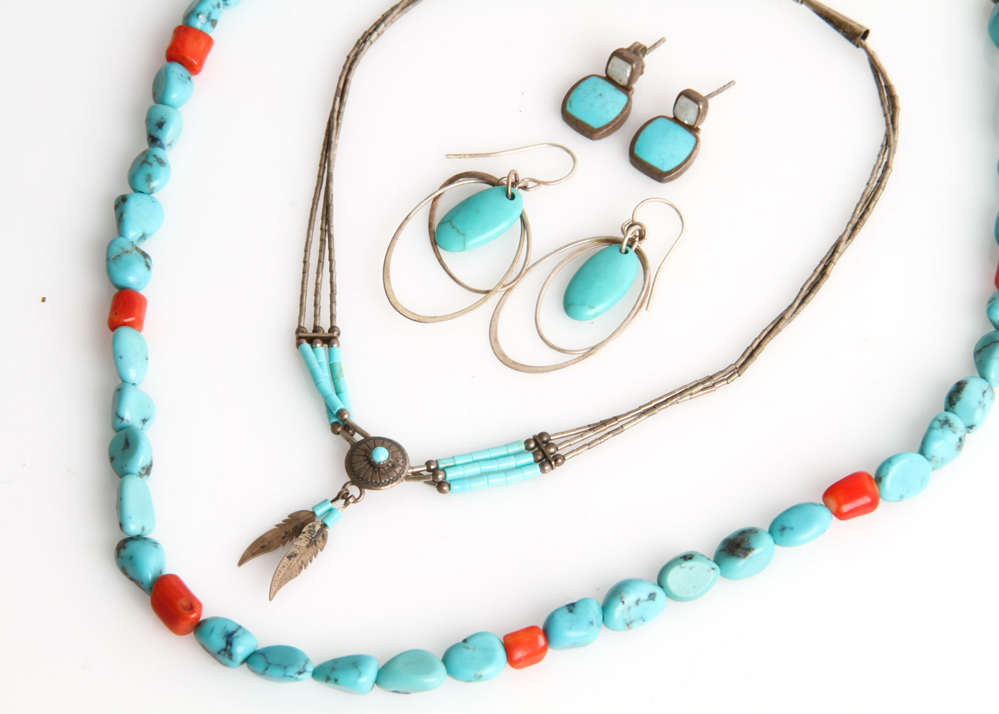 Collection of Southwest Style Sterling Jewelry with Turquoise and Coral