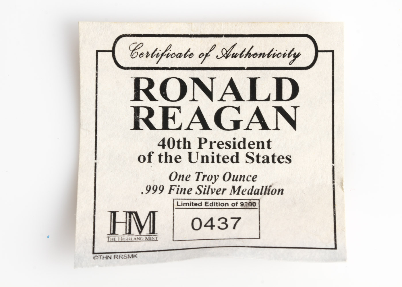 Ronald Reagan Limited Edition Fine Silver Commemorative Medal