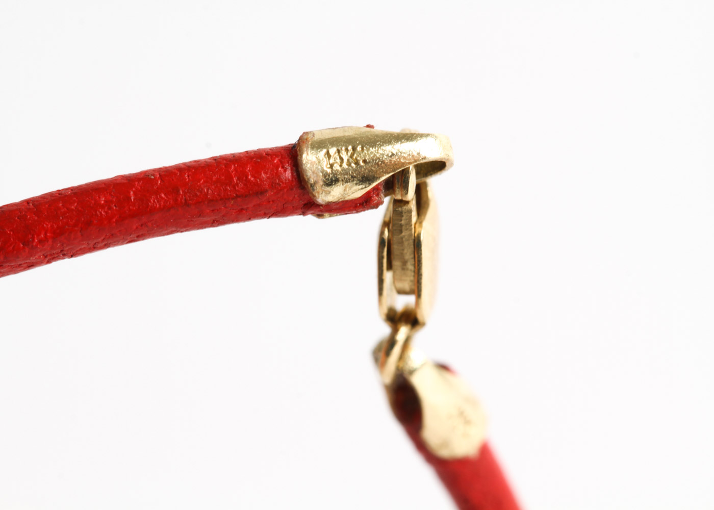 14K Yellow Gold and Red Leather Butterfly Pendant Necklace