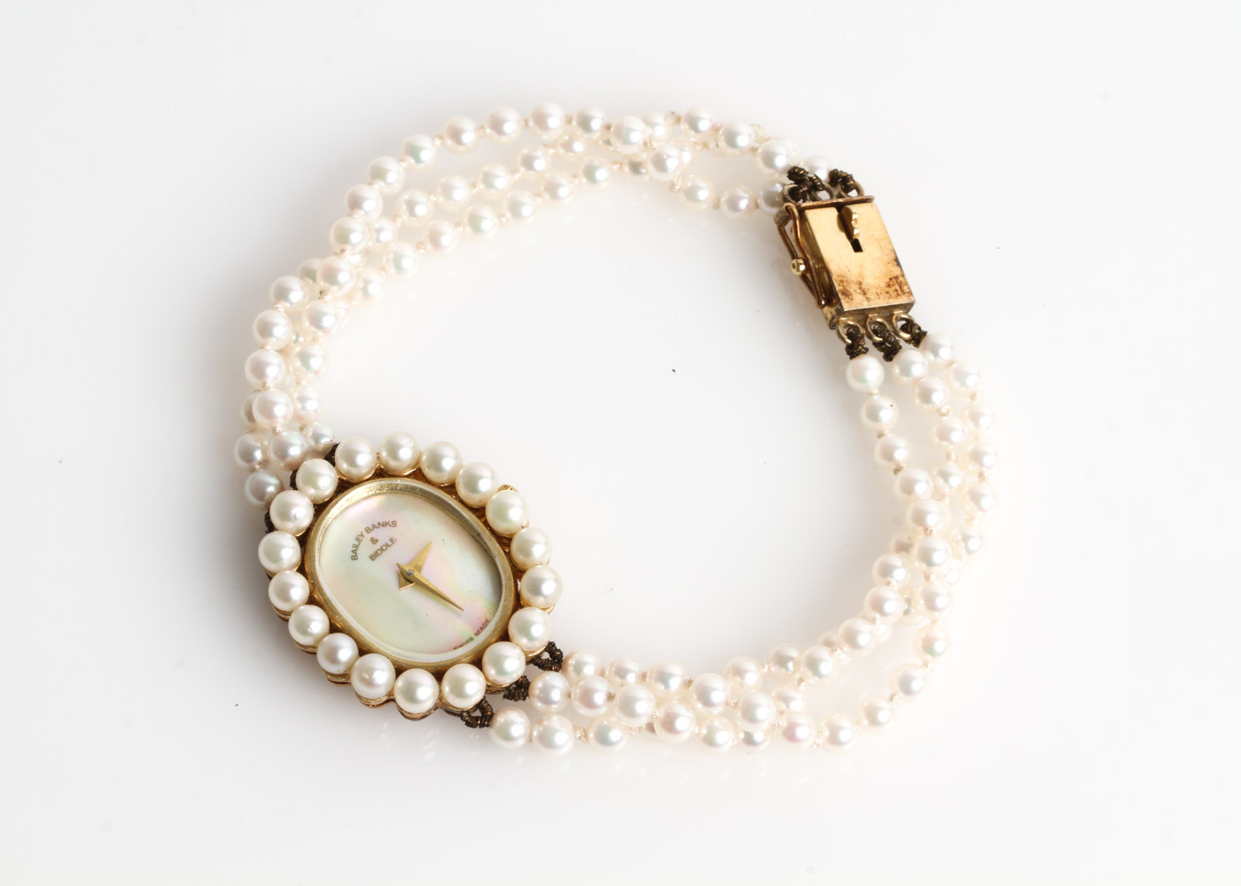 Vintage Bailey Banks & Biddle 14K Yellow Gold and Cultured Pearl Watch