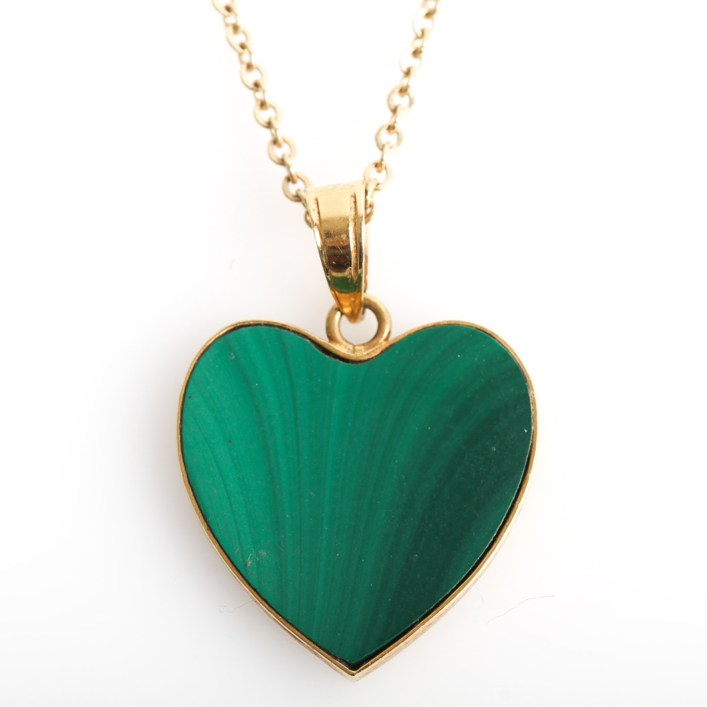 14K Yellow Gold and Malachite Heart Pendant Necklace