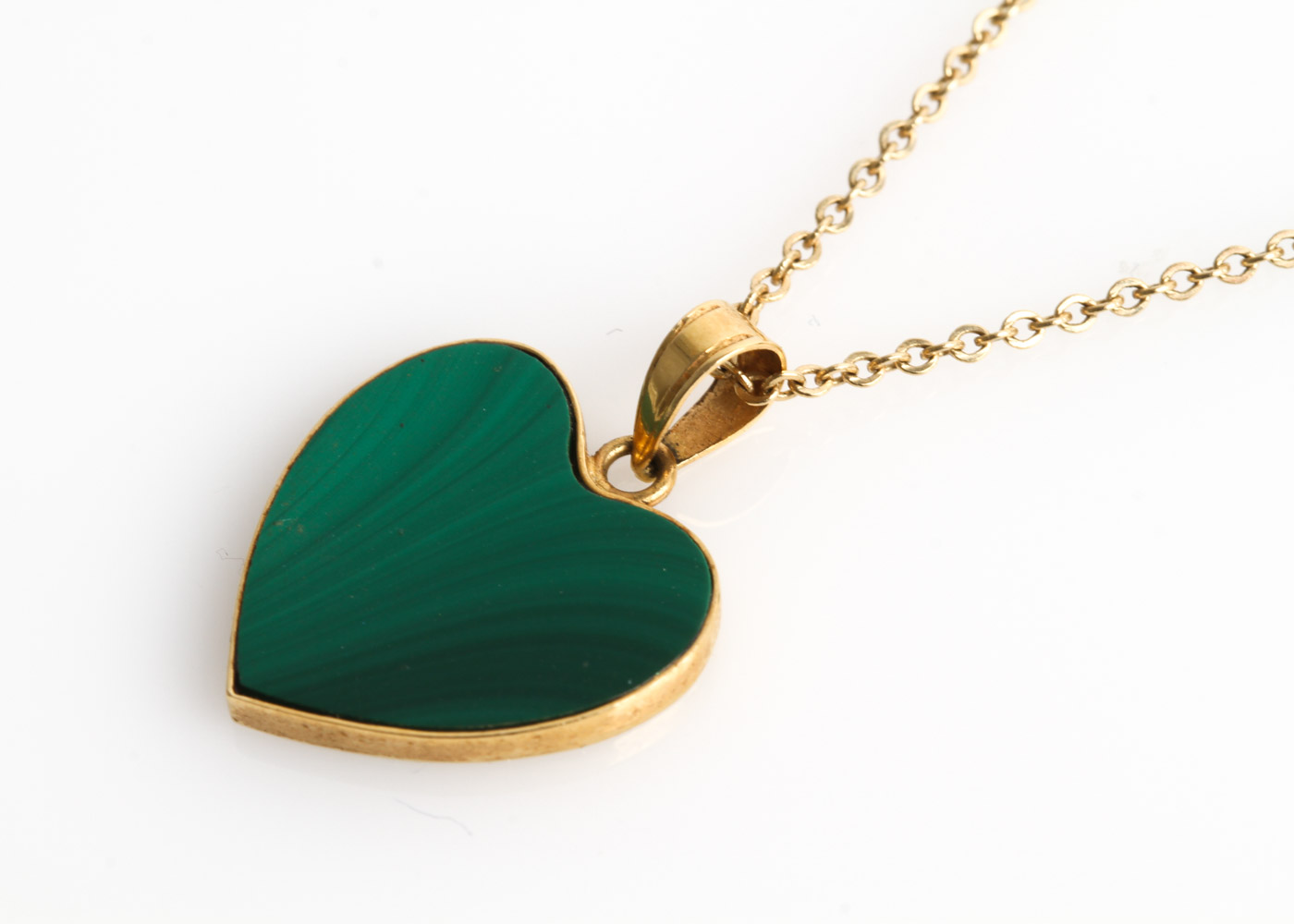 14K Yellow Gold and Malachite Heart Pendant Necklace