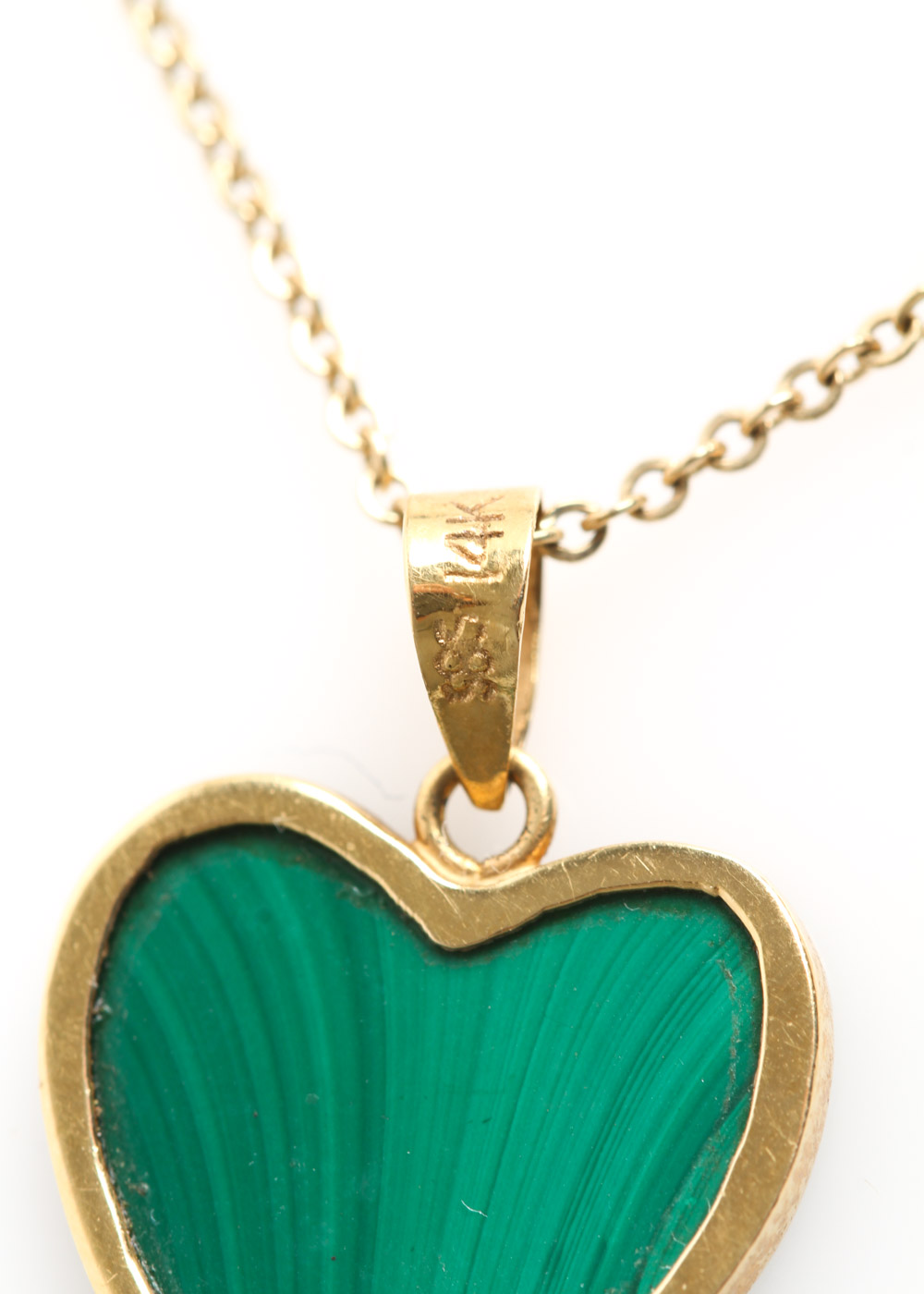 14K Yellow Gold and Malachite Heart Pendant Necklace
