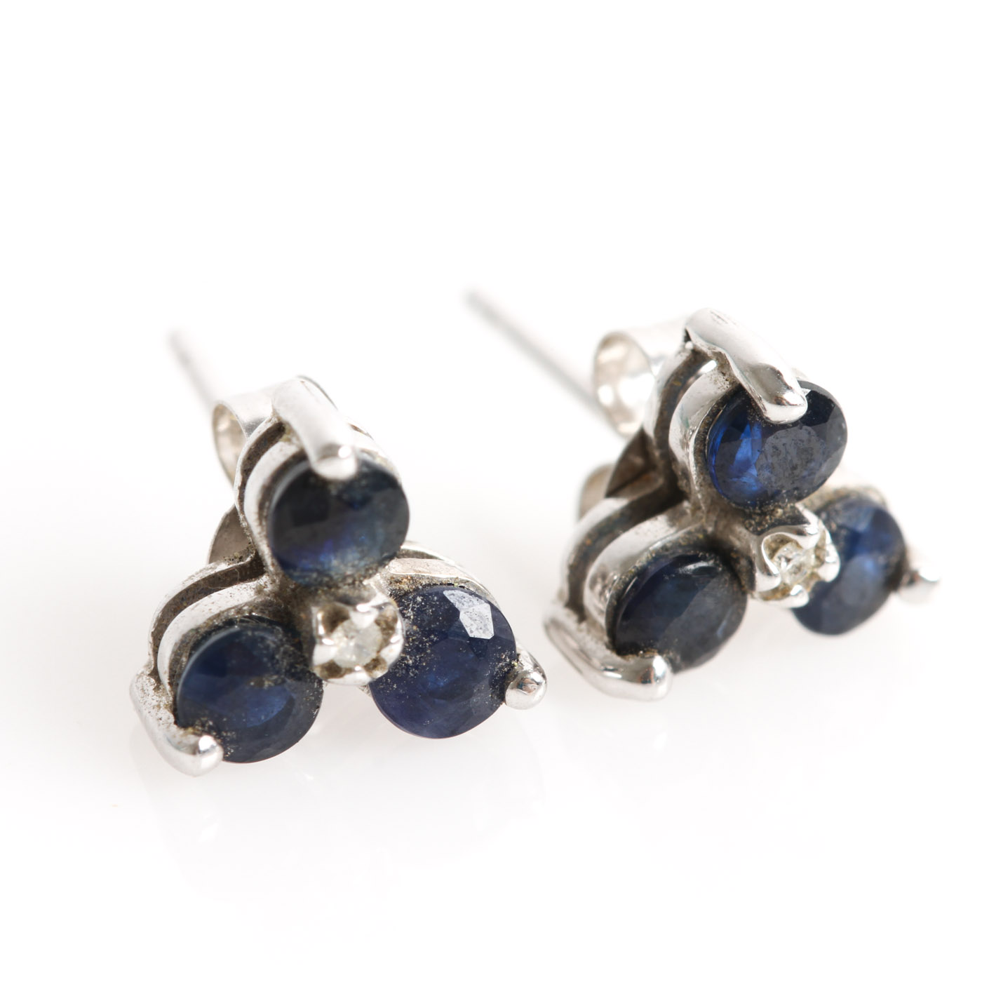 10K White Gold and Sapphire Stud Earrings with 14K Closures