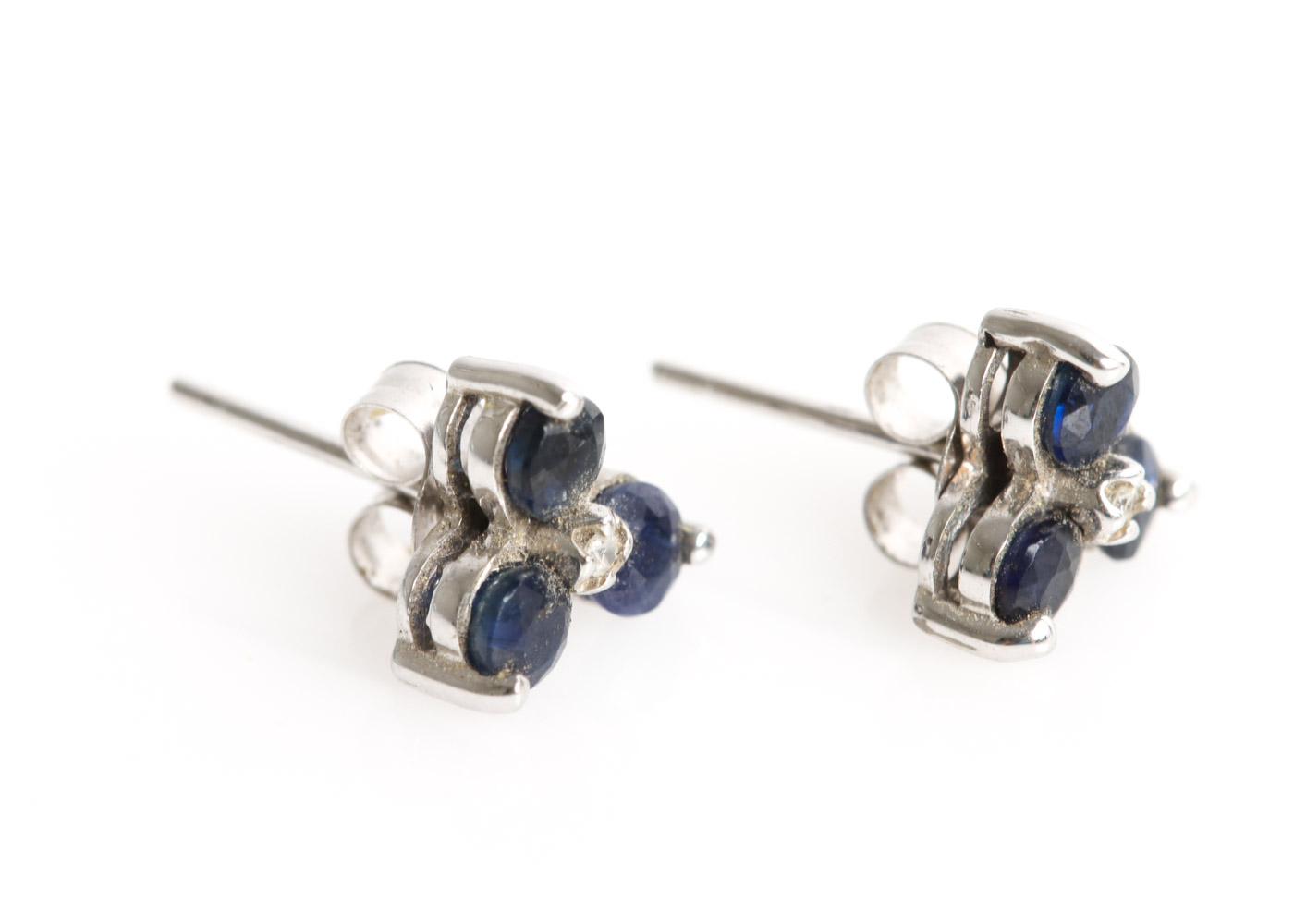10K White Gold and Sapphire Stud Earrings with 14K Closures