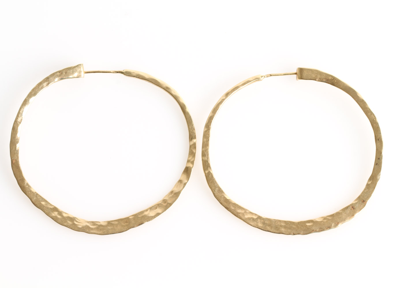 14K Yellow Gold Hammered Hoop Earrings