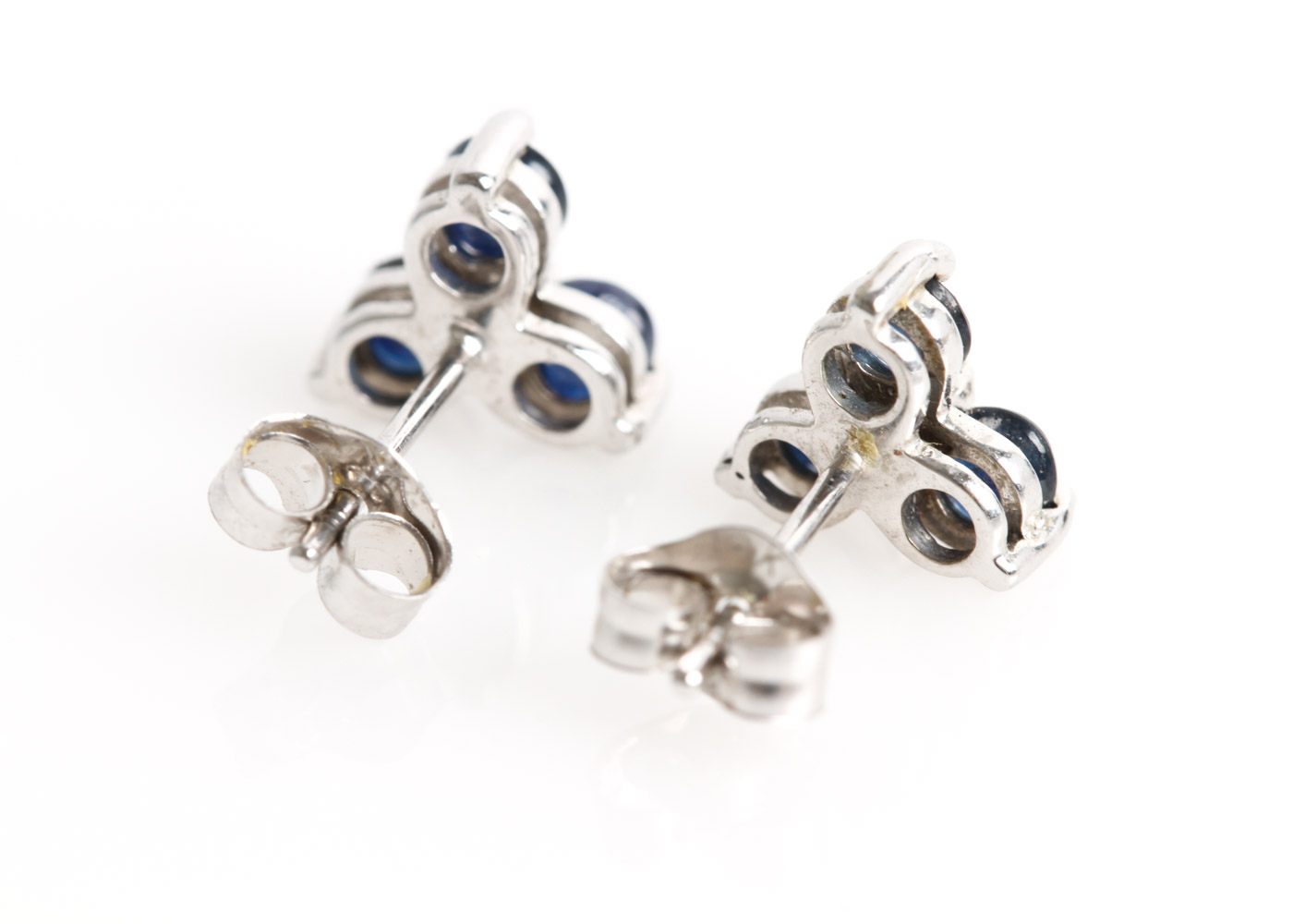 10K White Gold and Sapphire Stud Earrings with 14K Closures