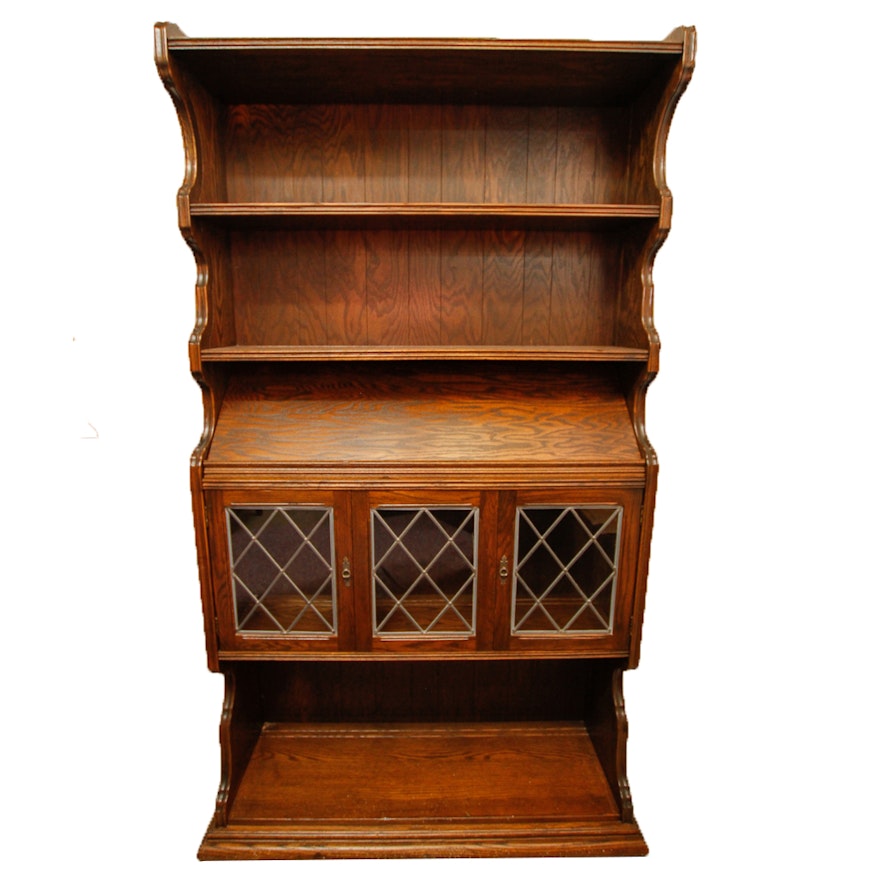 Vintage Oak Hutch With Glazed-Door Cabinet