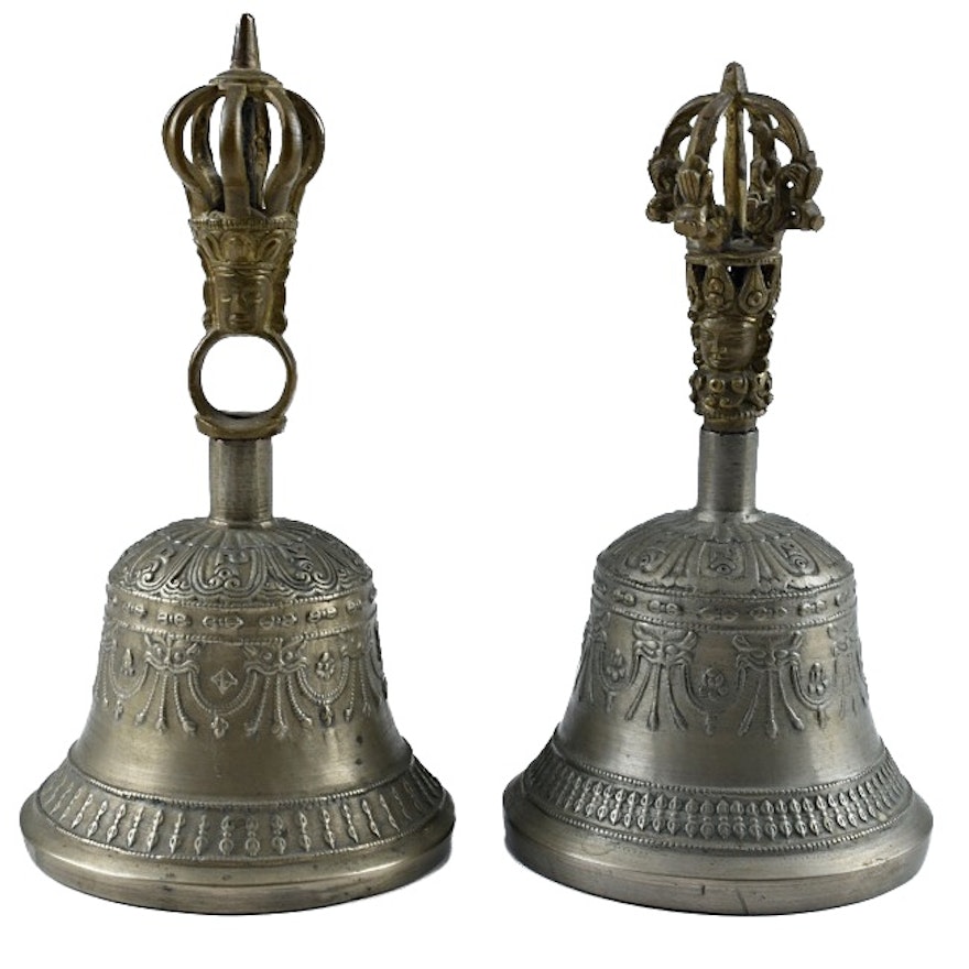 Vintage Brass Ghanta Bells with Vajra Finials