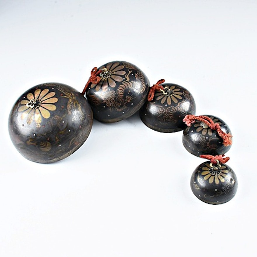 Antique Japanese Bronze Temple Bells with Serpentine Dragons