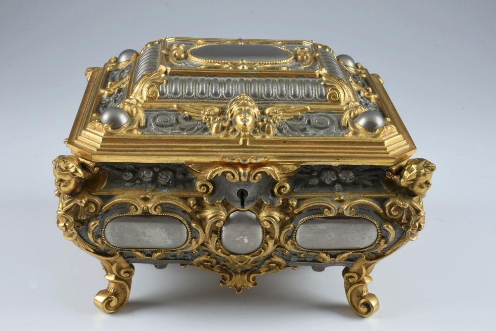 Baroque Style Brass and Pewter Continental Music Box