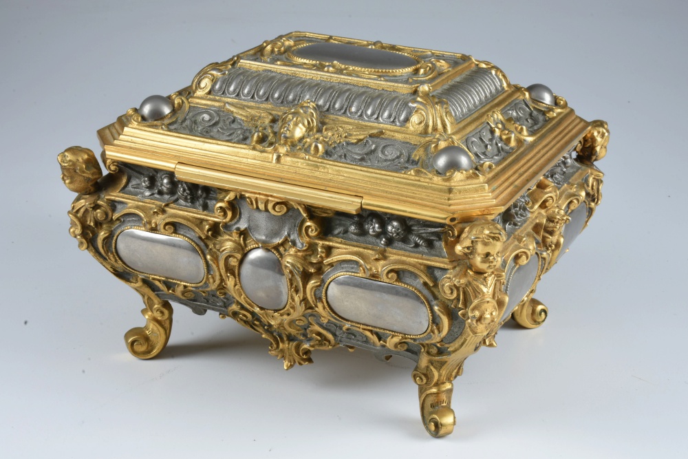 Baroque Style Brass and Pewter Continental Music Box