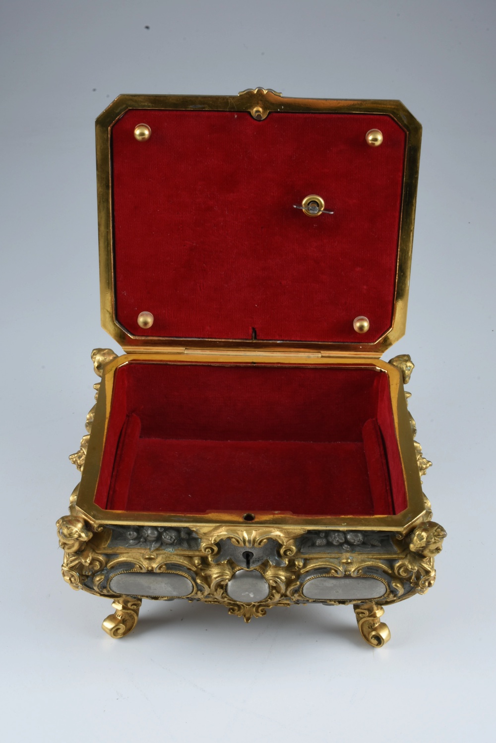 Baroque Style Brass and Pewter Continental Music Box