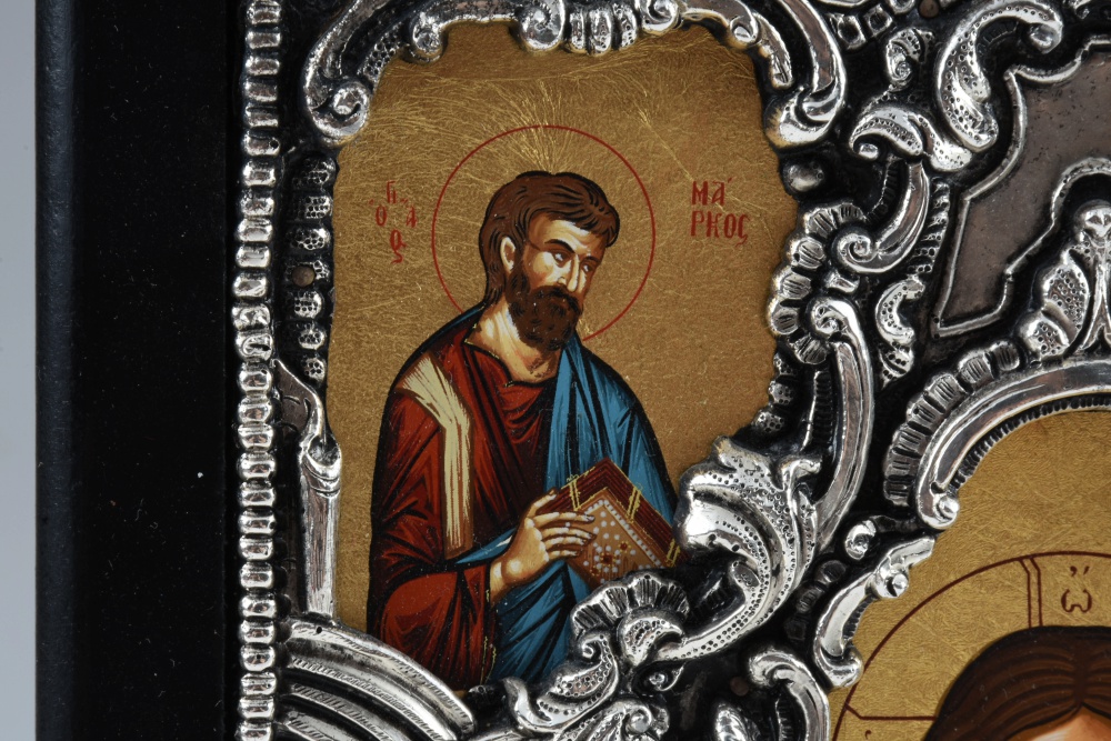 Greek Polychrome Icon with a Sterling Silver Oklad