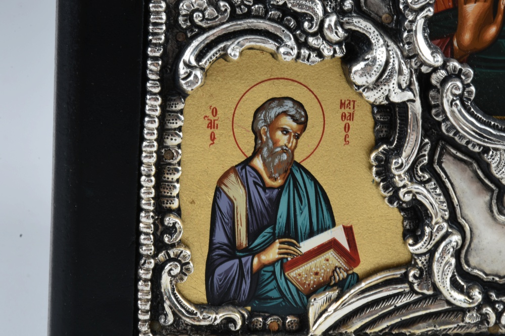 Greek Polychrome Icon with a Sterling Silver Oklad