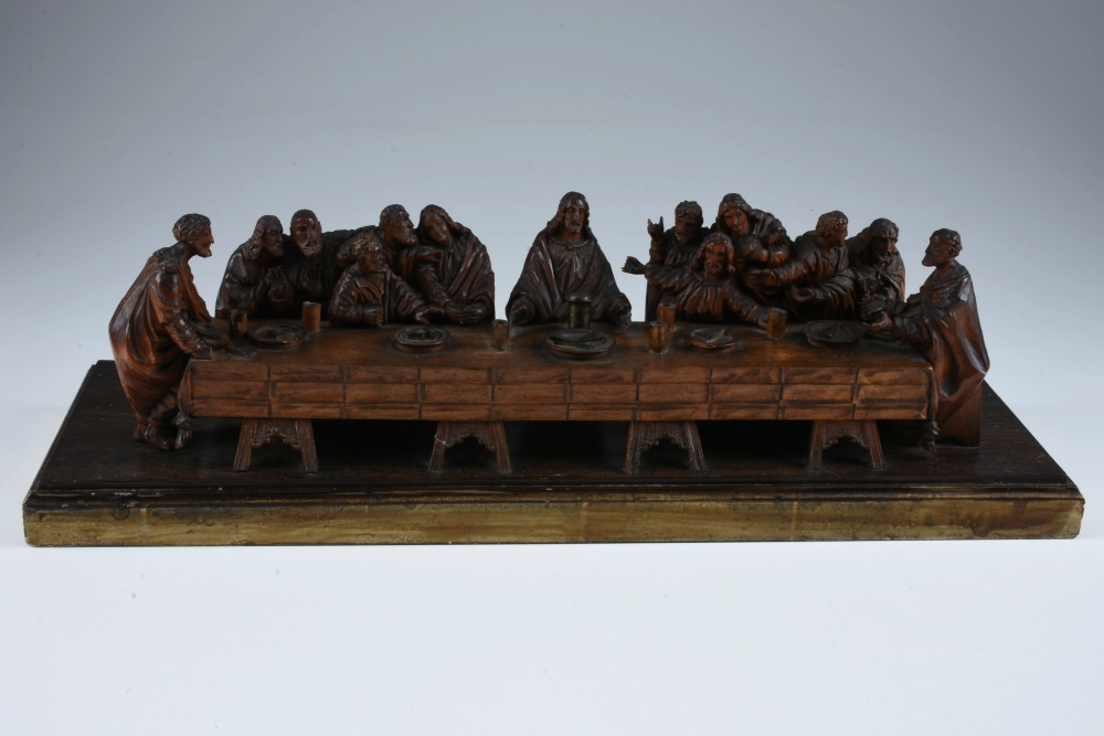 Hand Carved Wood Sculpture After Da Vinci of The Last Supper