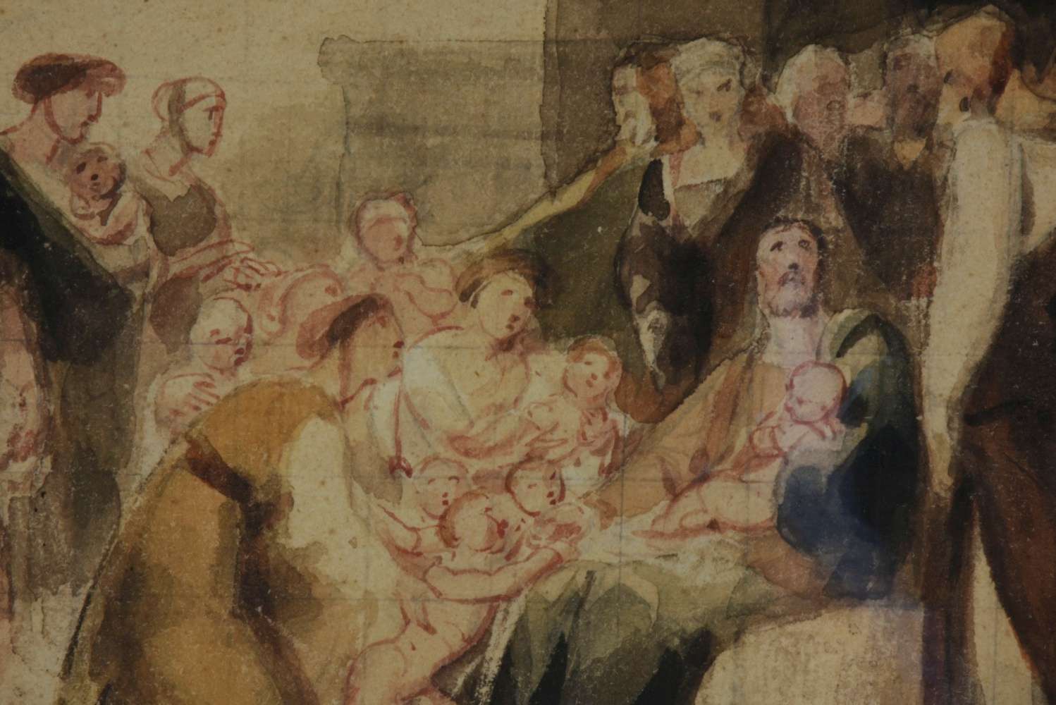 Attributed to Sir Charles Lock Eastlake Watercolor on Paper "Christ Blessing Little Children"