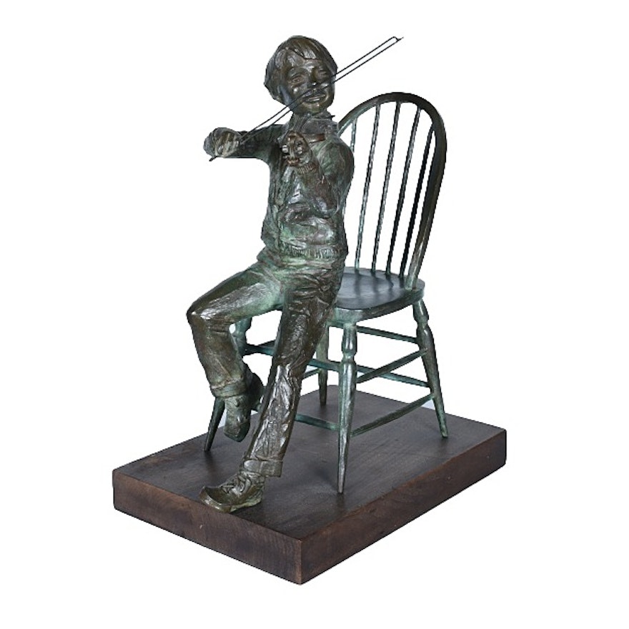 Dallas Anderson Bronze Sculpture of a Boy Playing the Violin