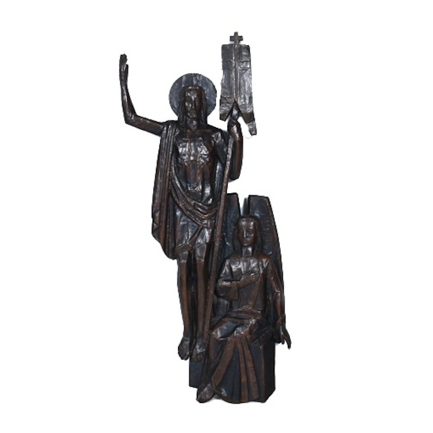 Copper Clad Wood Carving of Christ and John the Baptist