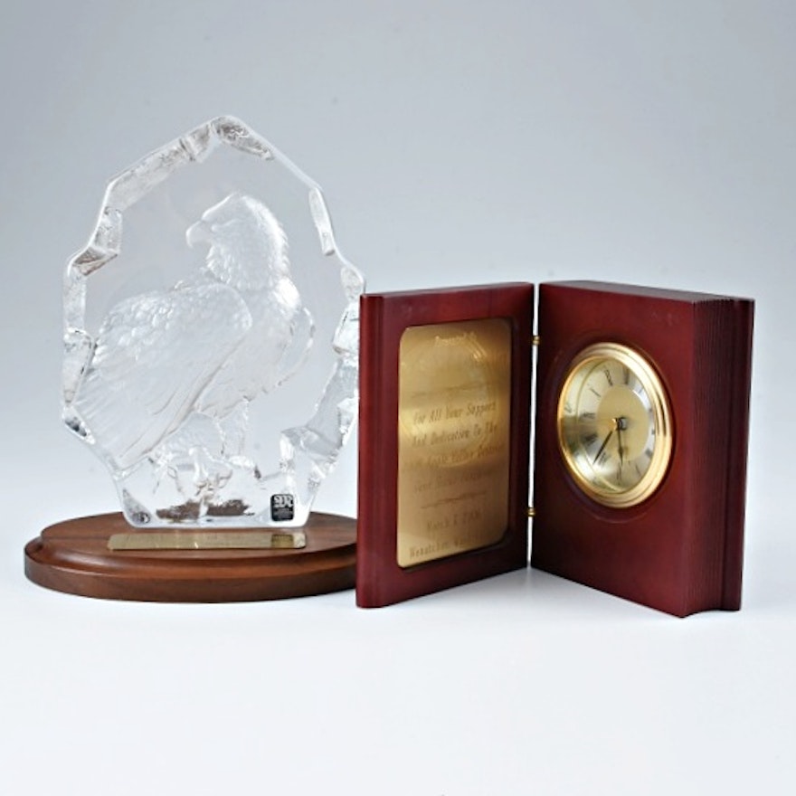 Quartz Desk Clock and Mats Jonasson Crystal Award Presented to Dr. Robert Schuller